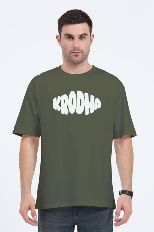 Krodha Essential | Classic Oversized T-Shirt | Puffed Print | Olive Green